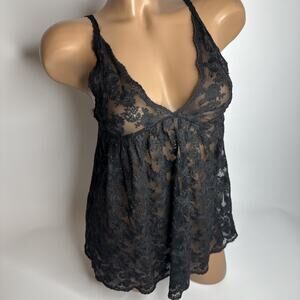 Naive Overlap Sheer Lace Babydoll Top Black Floral Coquette Goth XS Dark Fairy